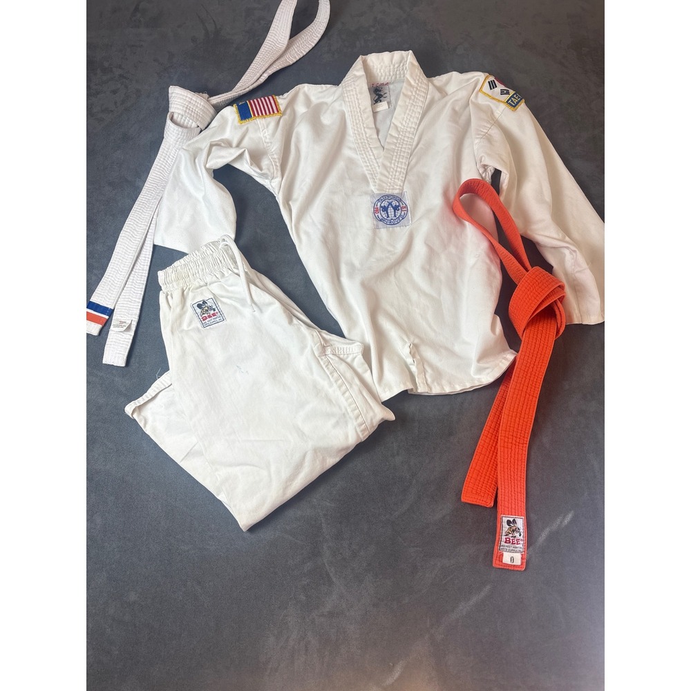 Infinity Taekwondo Uniform Set Size 0 White Dobok with White & Orange Belts